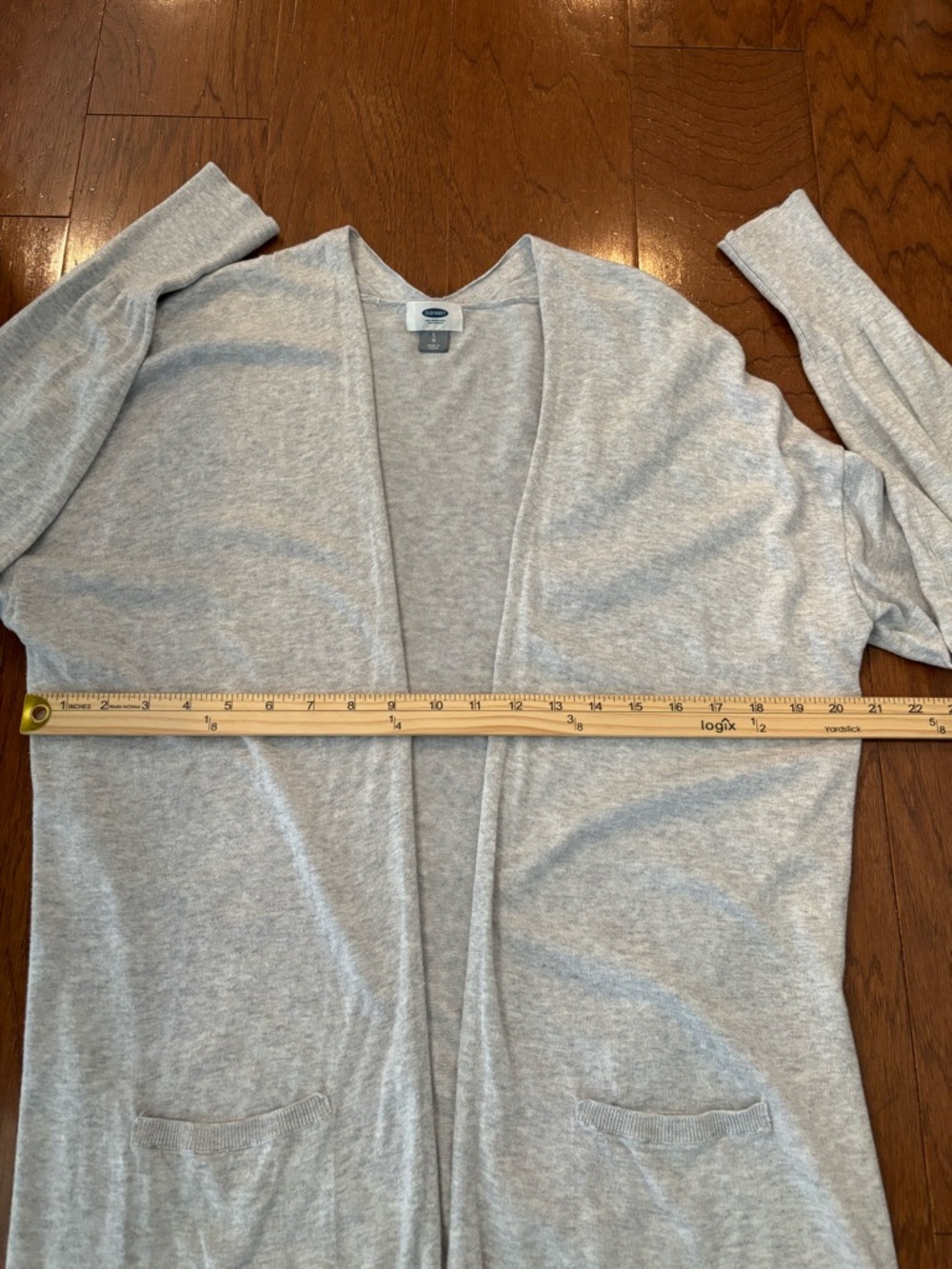 Old Navy Open Front Cardigan Large Gray Lightweight Duster Long Sleeve Pockets - Picture 14 of 15